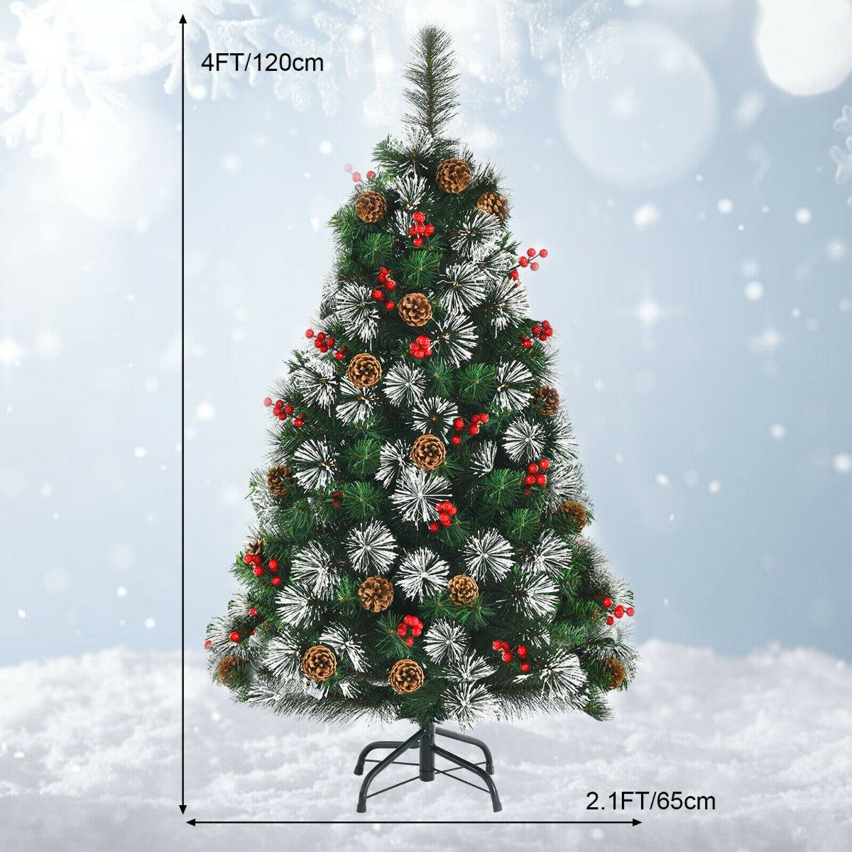 4FT Snowy Christmas Tree with Pine Cones and Berry Cluster