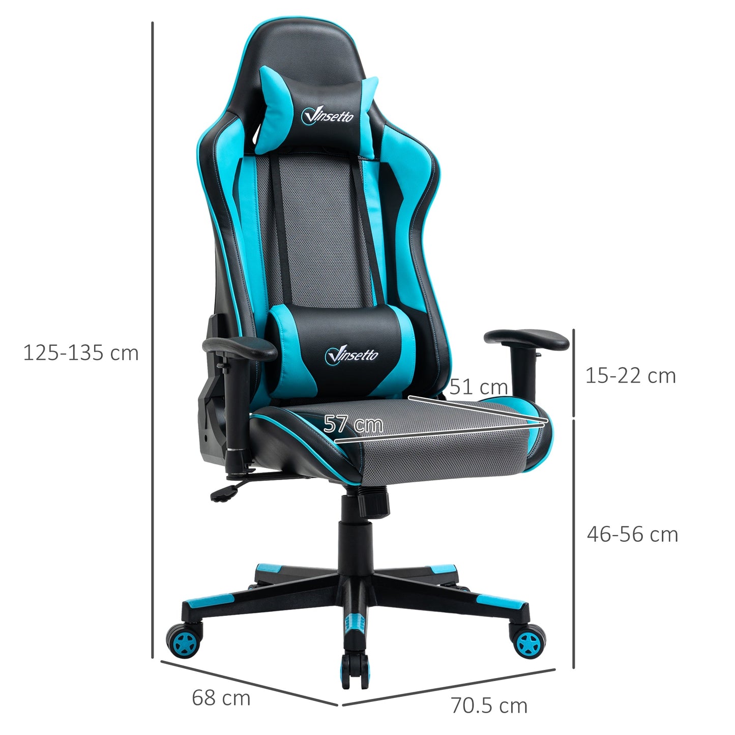 Vinsetto Racing Gaming Office Chair with Headrest and Lumbar Support - Blue