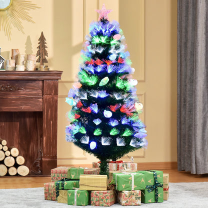 HOMCOM 5FT Pre-Lit Artificial Christmas Tree with Fibre Optic Baubles Fitted Star LED Light Xmas Decoration Green