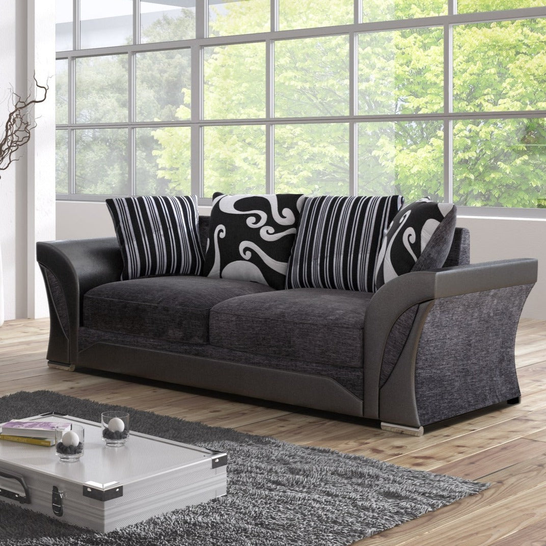 Sparrow Chenille Fabric 3 Seater Sofa - Black & Grey / Brown & Beige