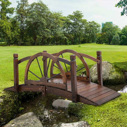 Outsunny 1.5M Wooden Garden Bridge Decorative Arc Footbridge with Safety Guardrail Outdoor Lawn Pond Bridge Walkway Stained Wood