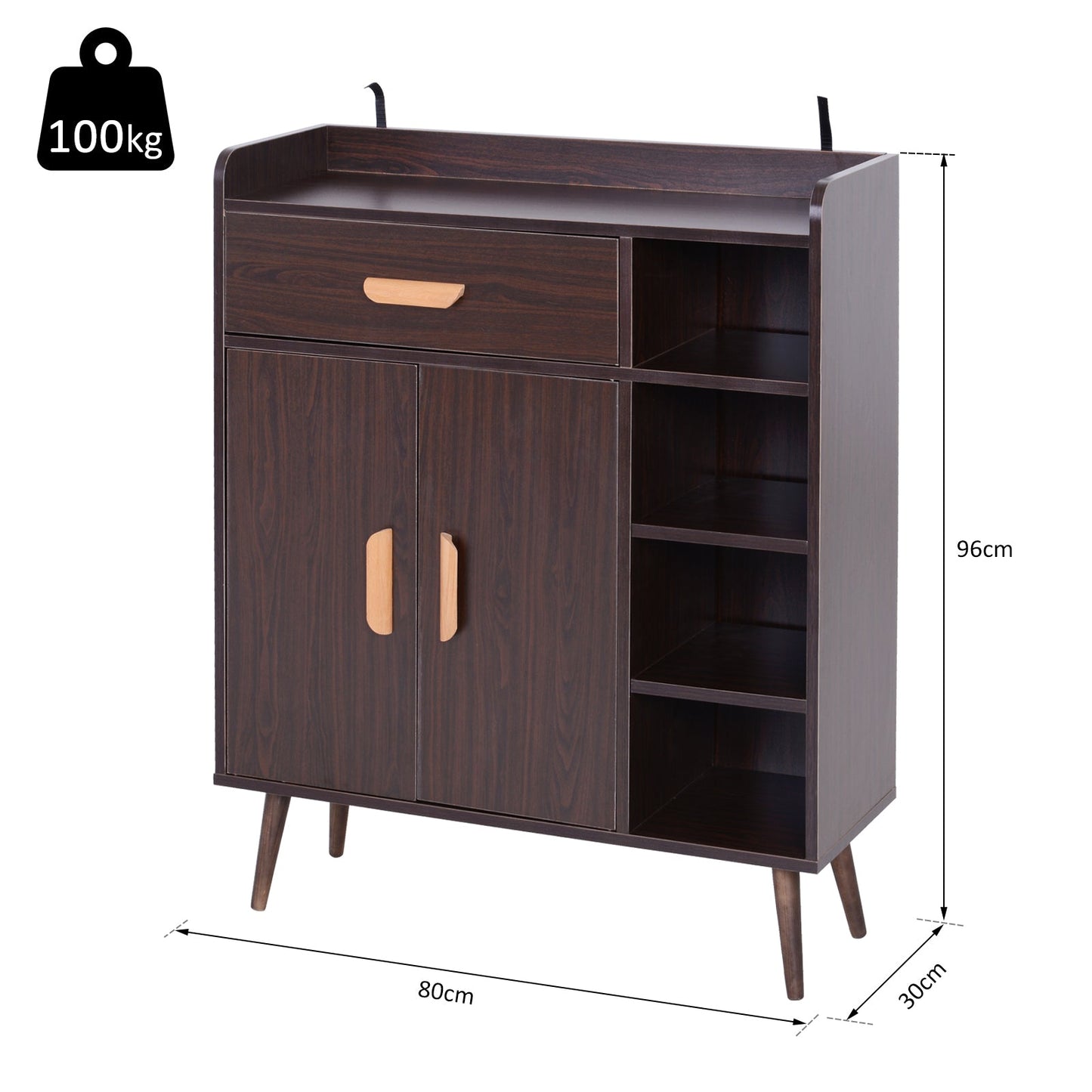 HOMCOM Sideboard Side Cabinet Floor Cupboard with Storage Drawer for Hallway, Kitchen, Bedroom, Living Room, Walnut