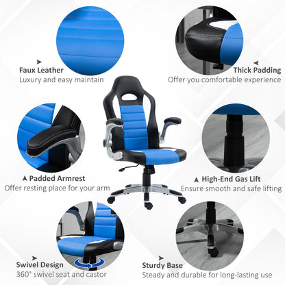 Racing Gaming Chair, PU Leather Computer Desk Chair, Height Adjustable Swivel Chair, Blue