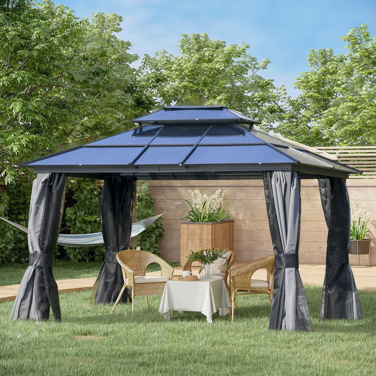 Outsunny Outdoor 3.6 x 3(m) Gazebo Cabana w/ Steel Frame & Net Sidewalls for Privacy