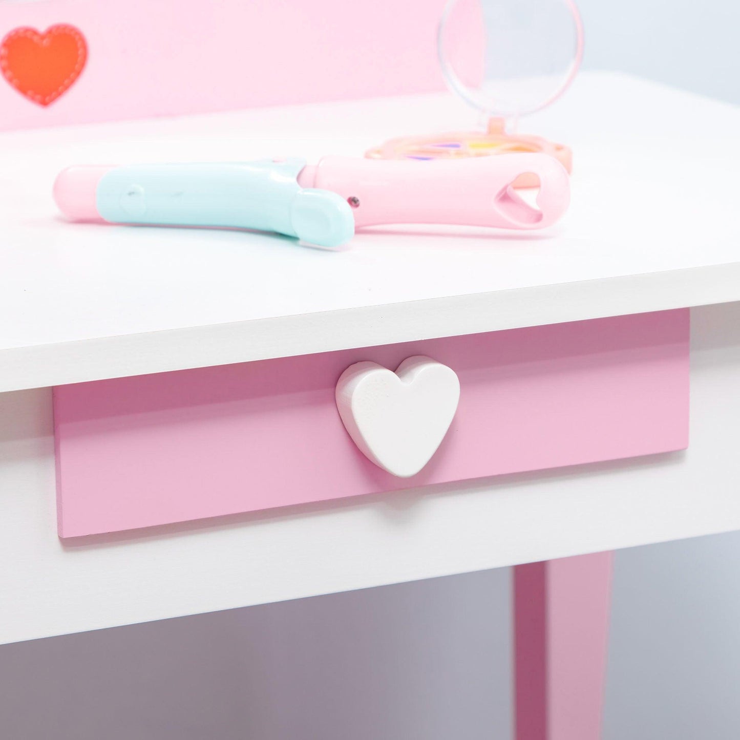 ZONEKIZ 4PCs Kids Bedroom Furniture Set W/ Bed, Toy Box Bench, Dressing Table, Pink