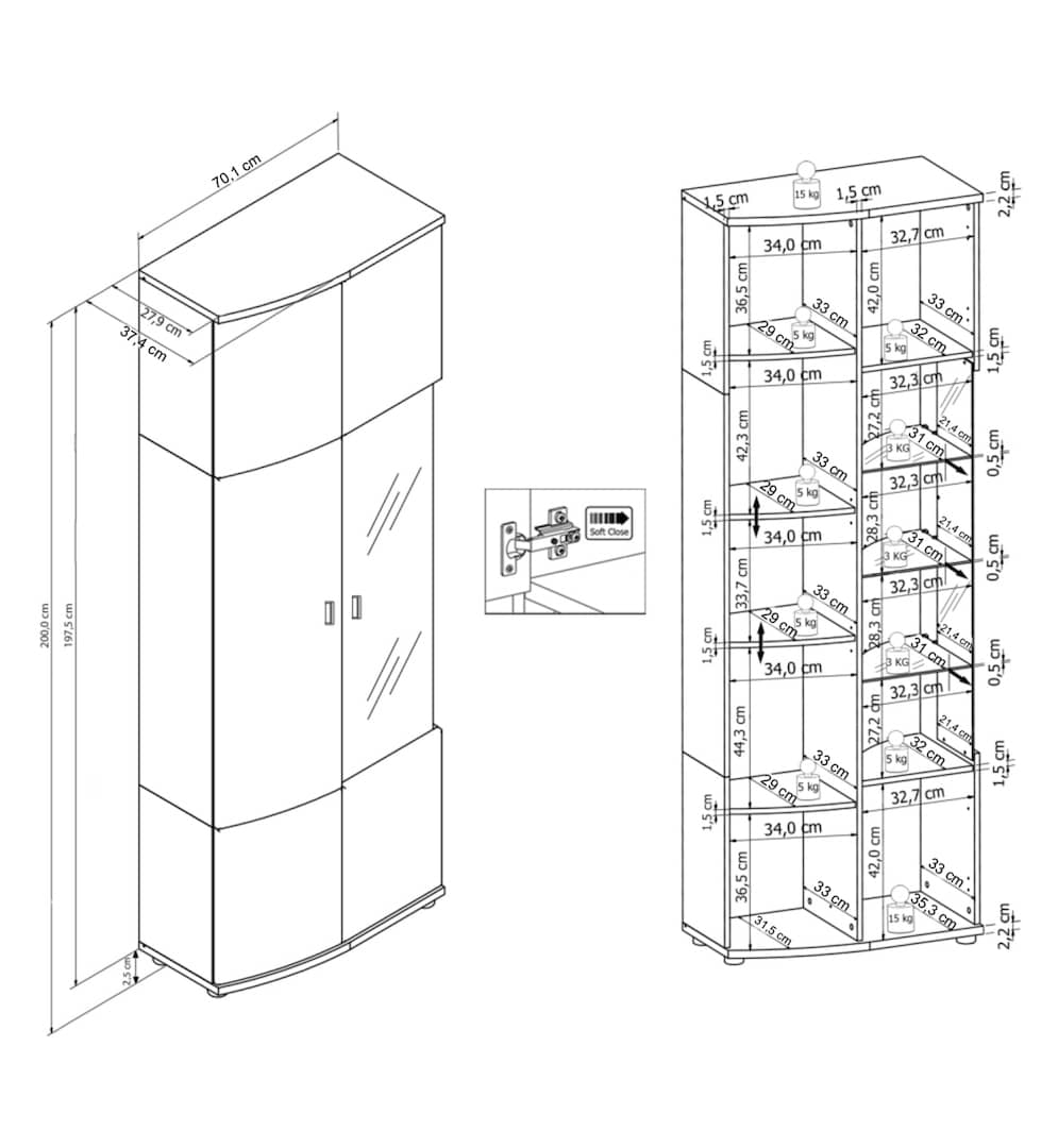 Dera 12 Tall Display Cabinet 70cm