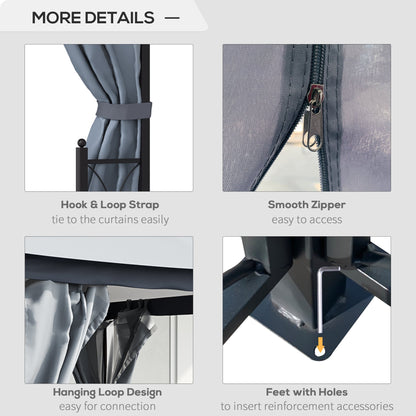 Outsunny 4 x 3.35(m) Patio Gazebo Canopy Garden Tent Sun Shade, Outdoor Shelter with 2 Tier Roof, Netting and Curtains, Steel Frame, Grey