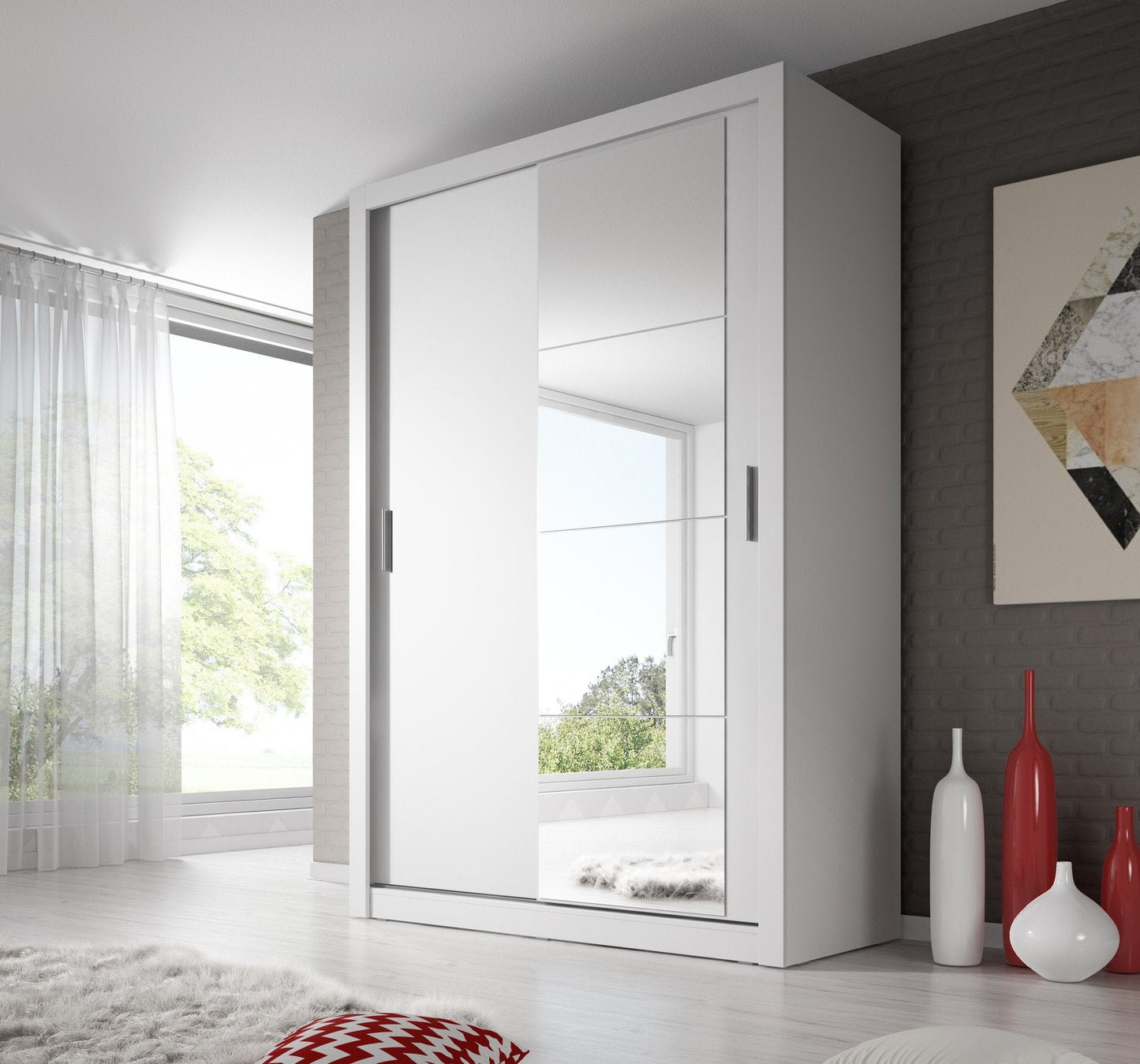 Zakhar 2 Door Sliding Wardrobe 150cm - Black, White, Grey or Oak