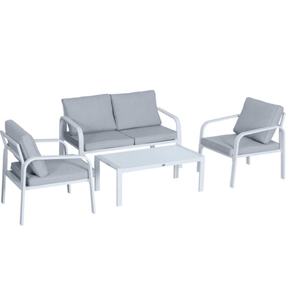 Outsunny 4-Piece Garden Sofa Set Aluminum Frame - White