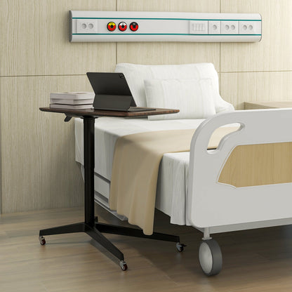 Adjustable Mobile Pneumatic Bedside Table with Lockable Wheels-Brown