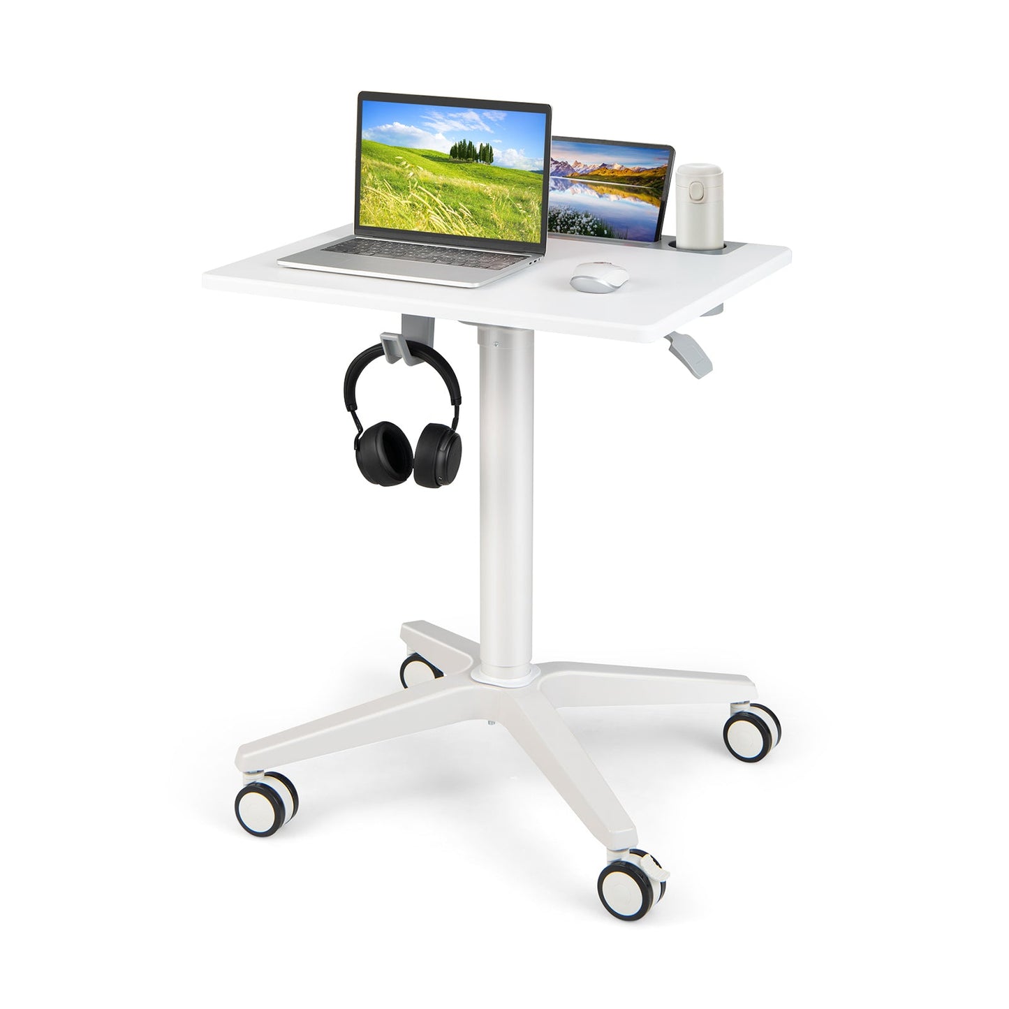 Adjustable Standing Laptop Table with Tablet and Cup Holder-White