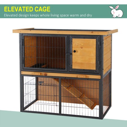 PawHut Wood-metal Rabbit Hutch Elevated Pet House Bunny Cage with Slide-Out Tray Asphalt Openable Roof Lockable Door Outdoor