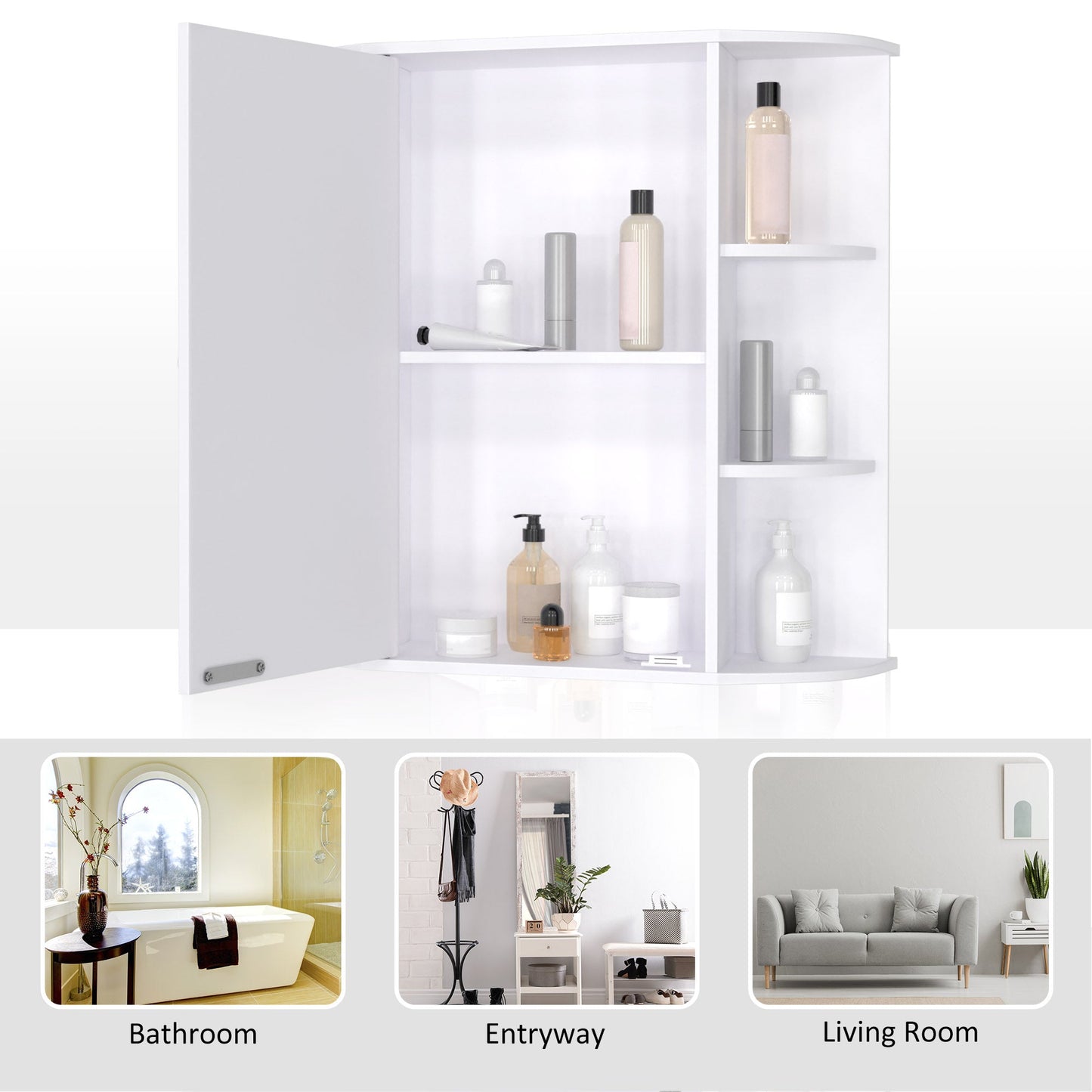 Wall Mounted Bathroom Cabinet with Mirror and 2-tier Inner Shelves - White