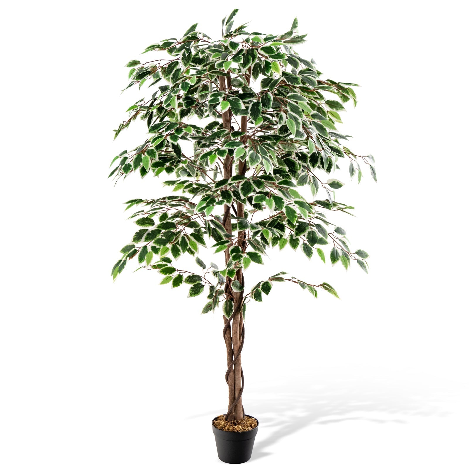 Artificial Ficus Tree Tall Faux Indoor Plant with Natural Wood Trunk