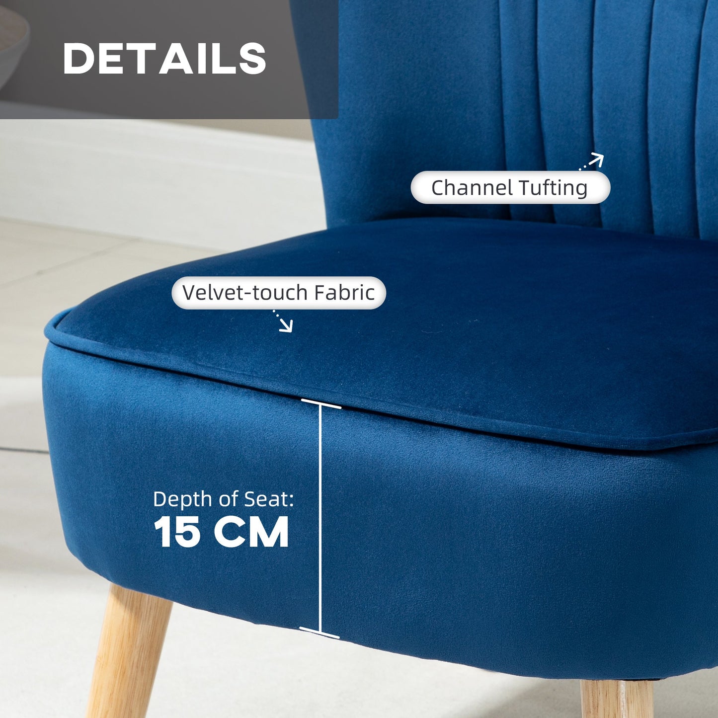 Velvet-Feel Tub Chair and Footstool - Blue