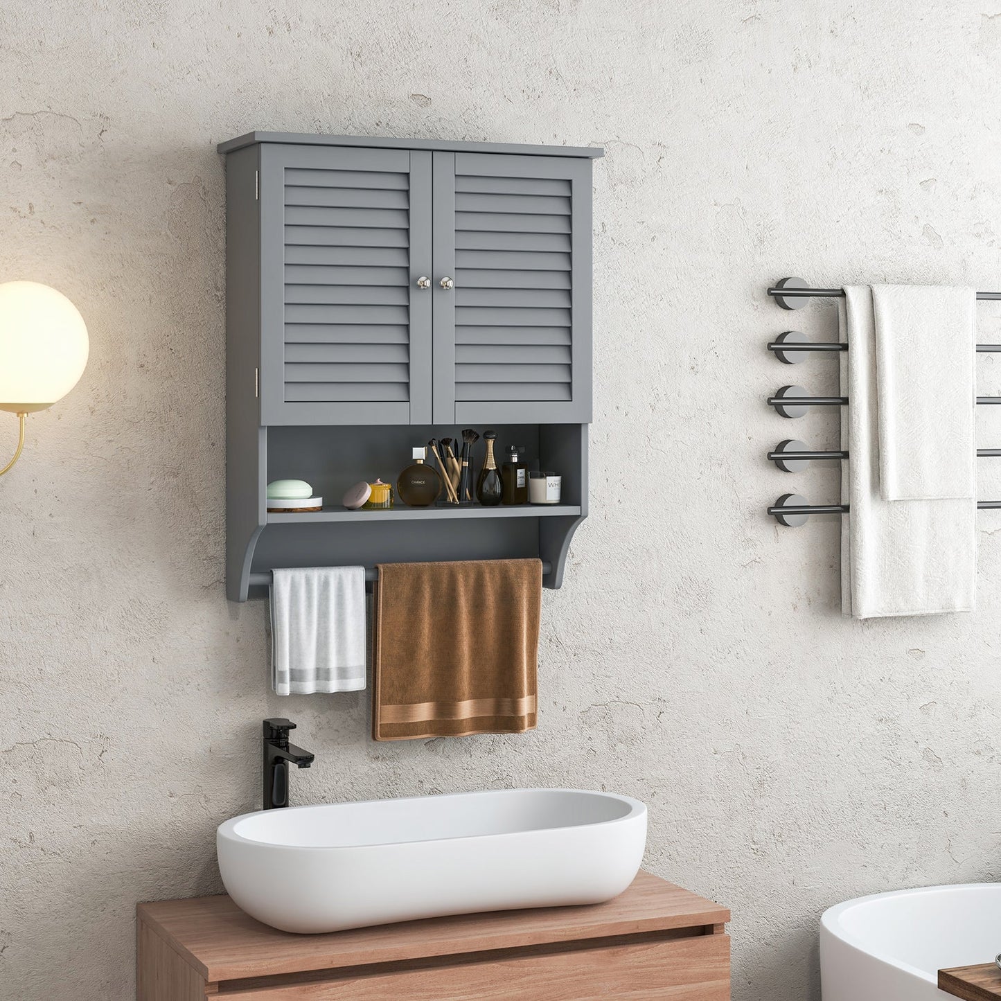 Bathroom Wall Cabinet with 2 Doors and 3-Position Adjustable Shelf-Grey