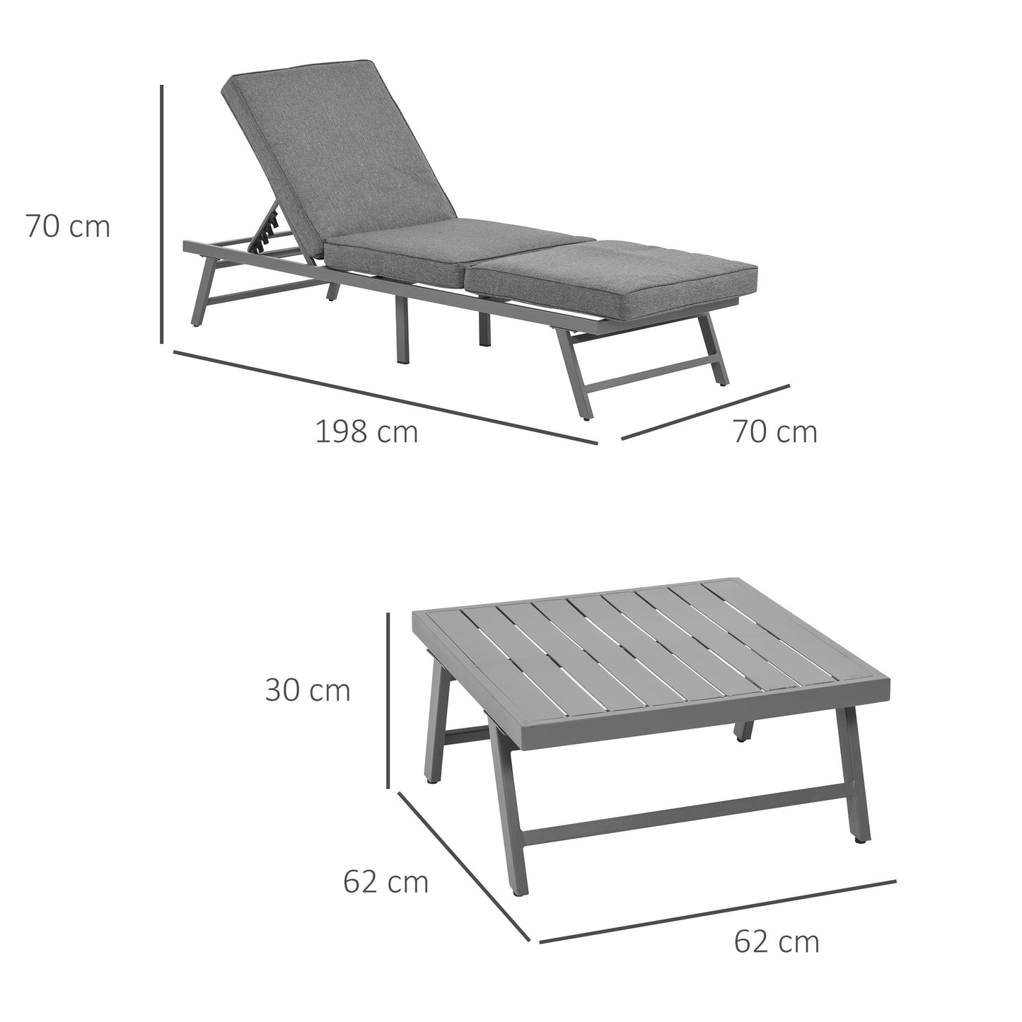 Outsunny 3 Pcs Garden Seating Set w/ Convertible Sofa Lounge Table - Grey