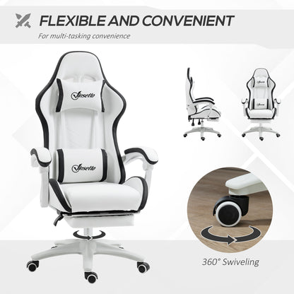 Vinsetto Reclining PU Leather Gaming Chair with Footrest, Removable Headrest and Lumber Support - White/Black