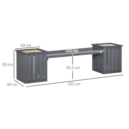 Outsunny 2 Seater Wooden Garden Planter & Bench Combination, Planter Box with Garden Bench for Patio, Park and Deck, 192 x 43 x 50 cm, Grey