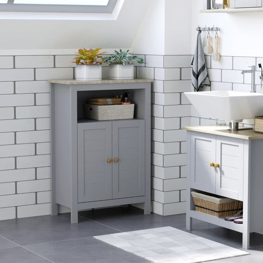kleankin Bathroom Floor Cabinet, Free Standing Cupboard with Double Doors and Adjustable Shelf for Kitchen, Hallway, Living Room, Grey