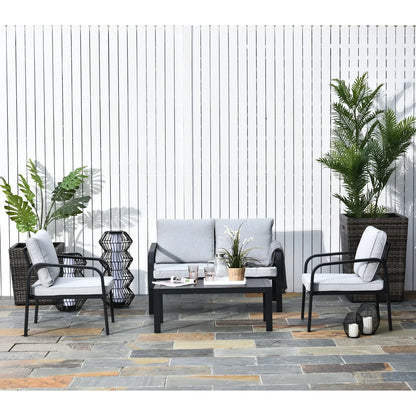 Outsunny 4 Pcs Aluminium Frame Garden Lounge Set - Black