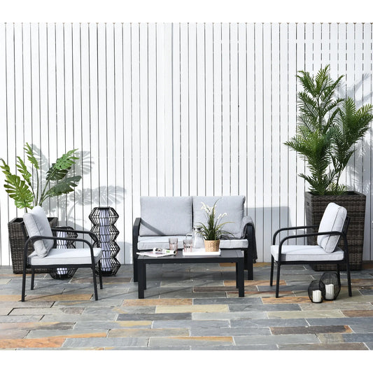 Outsunny 4 Pcs Aluminium Frame Garden Lounge Set - Black