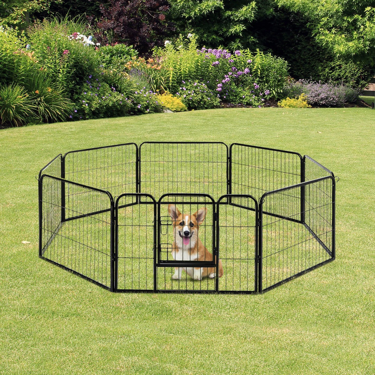 Pawhut Heavy Duty Dog pen 8 Panel Pet Puppy PlayPen Rabbit Hutch Run indoor outdoor Black, 80 x 60 cm