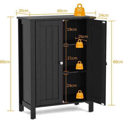 2-Door Freestanding Bathroom Floor Cabinet with Adjustable Shelves-Black
