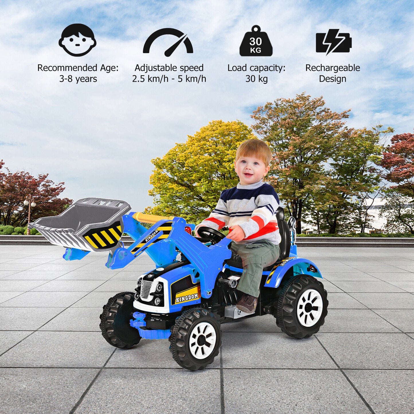 12V Battery Powered Kids Ride on Excavator with Horn and Safety Belt-Blue