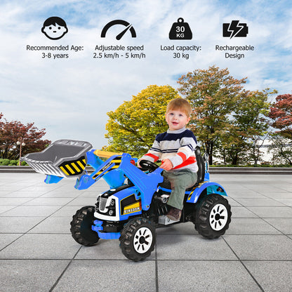 12V Battery Powered Kids Ride on Excavator with Horn and Safety Belt-Blue