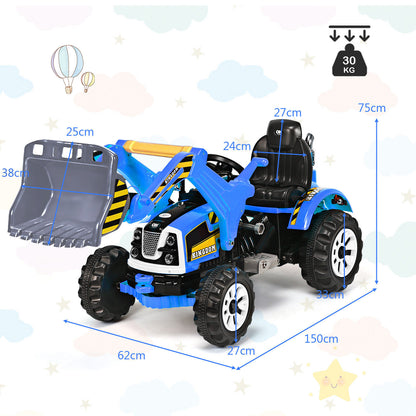 12V Battery Powered Kids Ride on Excavator with Horn and Safety Belt-Blue