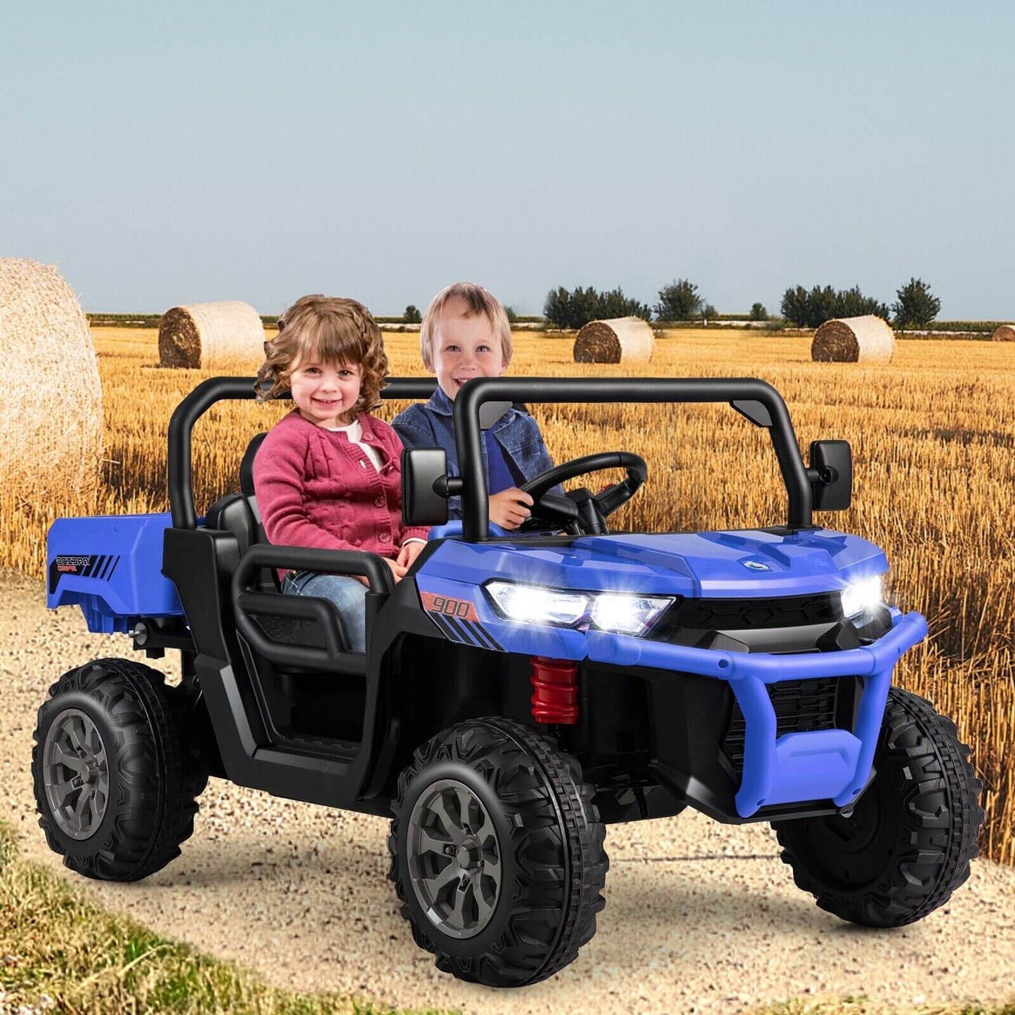 12V Electric Kids Ride-On 2-Seater Dump Truck-Blue