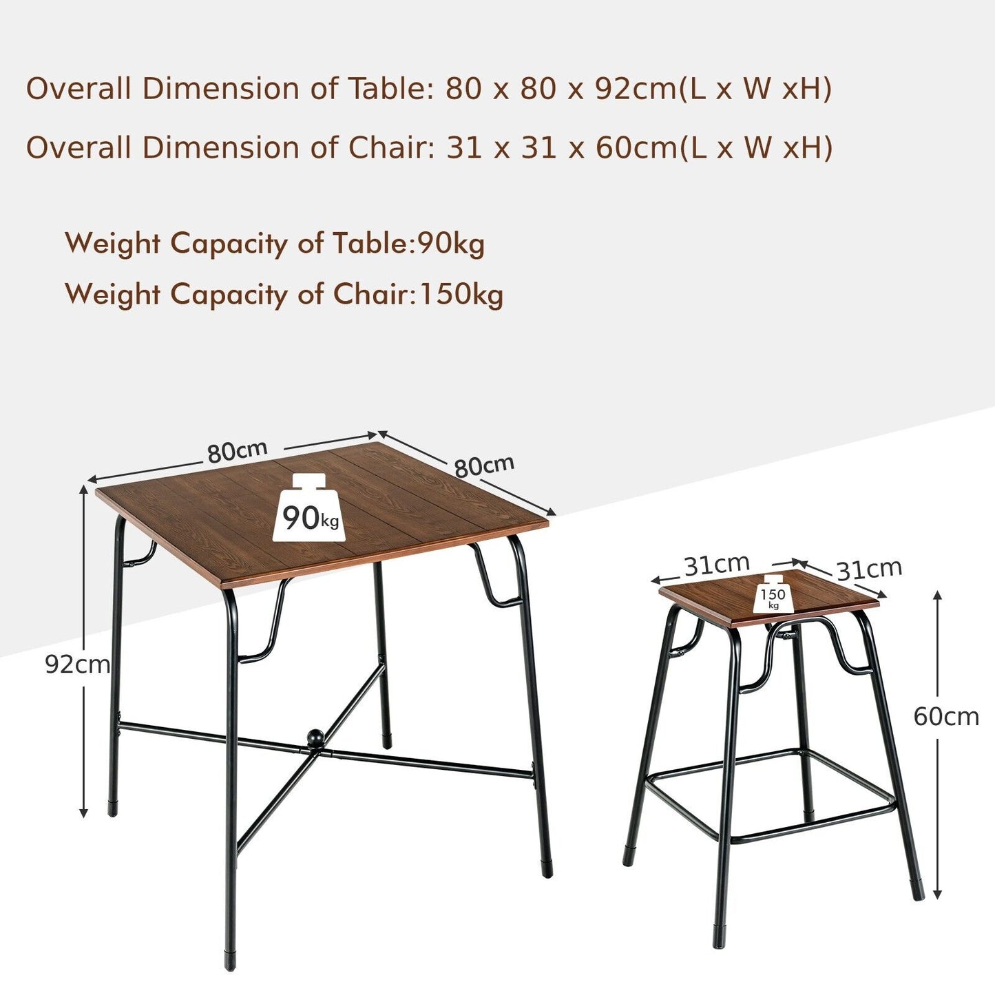5 Piece Bar Table Set with Counter Height Backless Stools-Rustic Brown