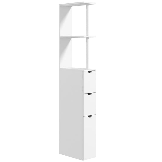 kleankin Slim Bathroom Storage Cabinet with Drawers, Tall Bathroom Cupboard with 2-Tier Shelf, White