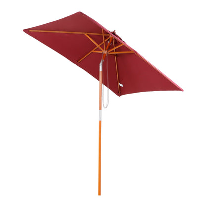 Outsunny 2m x 1.5m Garden Parasol Umbrella with Tilting Sunshade Canopy, Outdoor Market Table Umbrella with Wood and Bamboo Frame, Wine Red