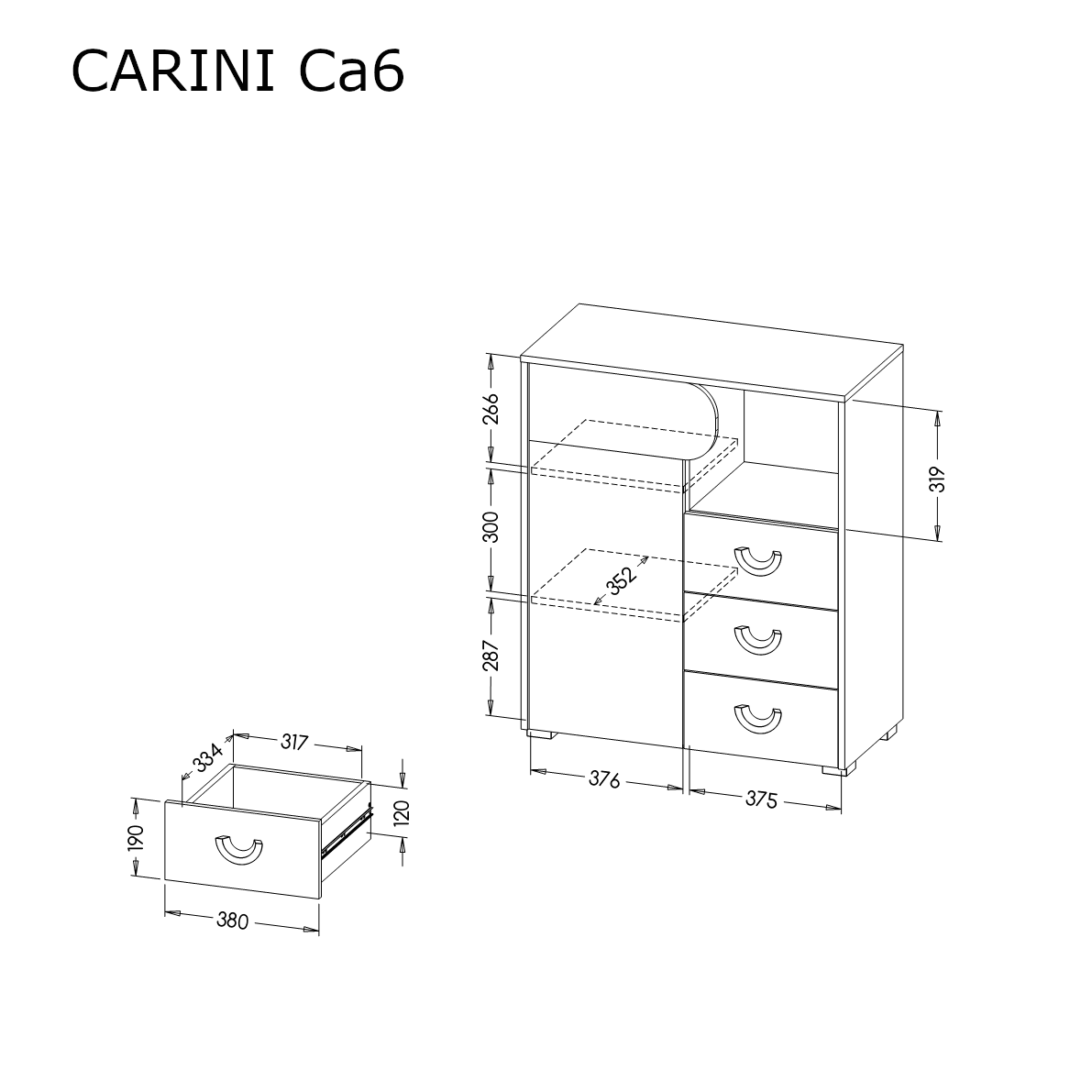 Carini CA6 Sideboard Cabinet 80cm