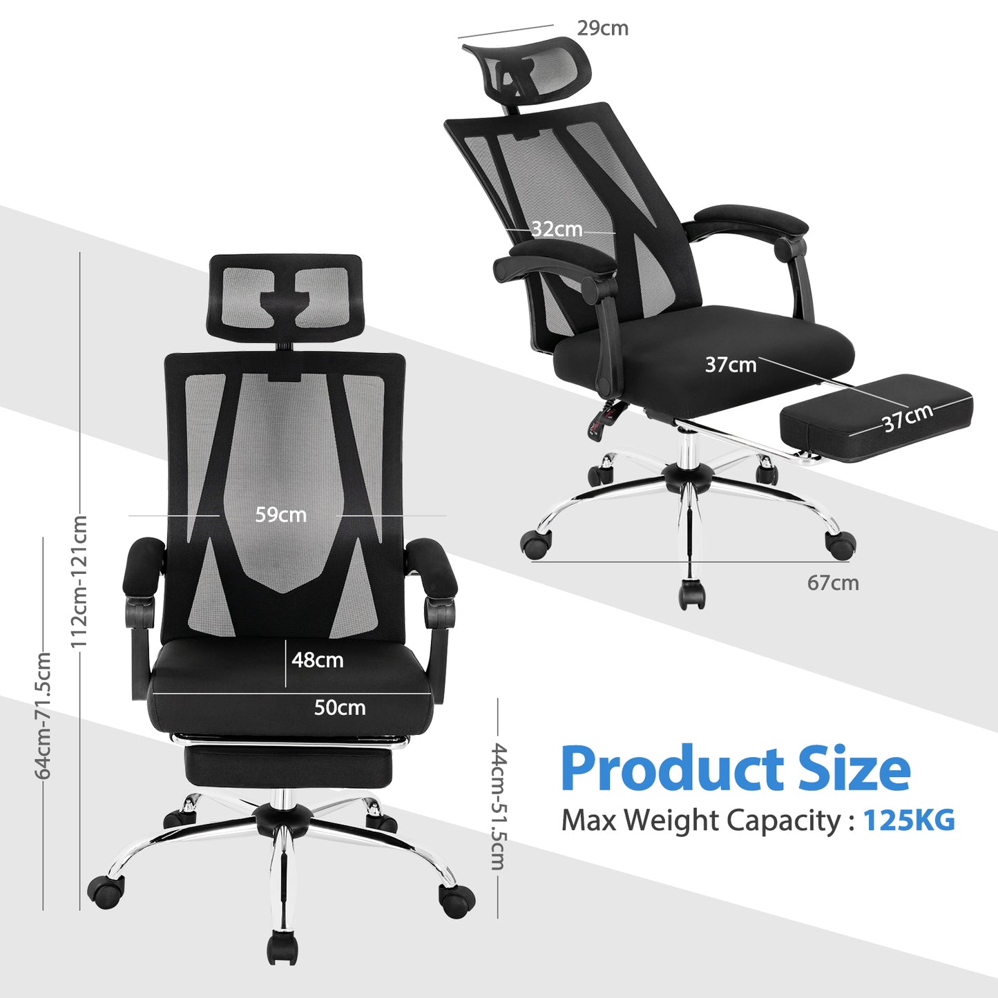 Ergonomic Recliner Mesh Office Chair with Retractable Footrest