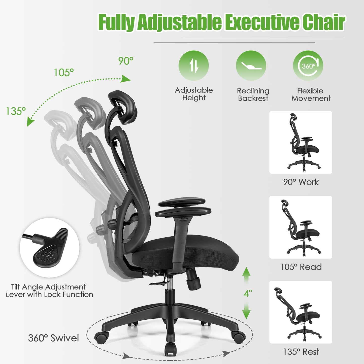 Ergonomic Office Chair with Adjustable Lumbar Support