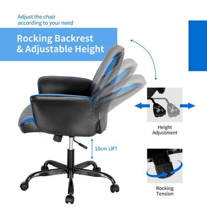 Ergonomic Office Computer Desk Chair with Adjustable Height-Blue