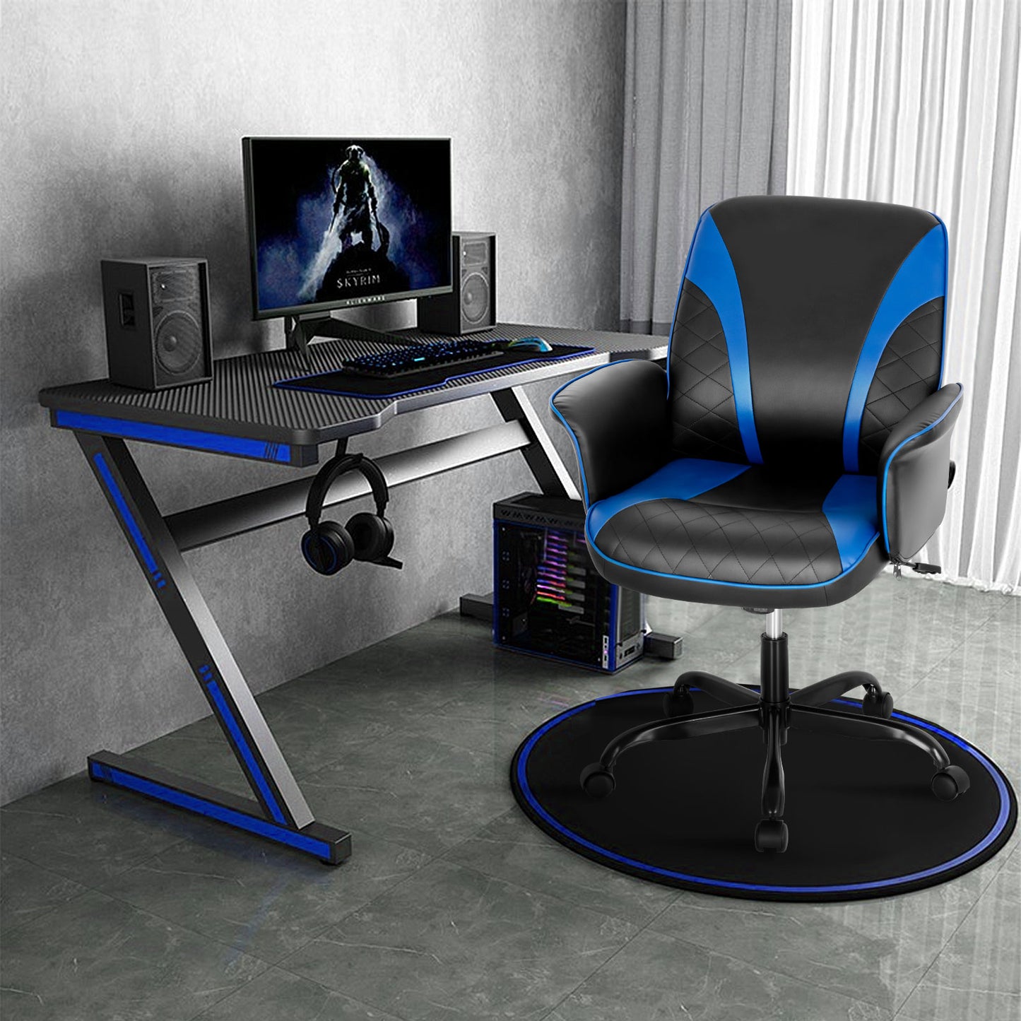 Ergonomic Office Computer Desk Chair with Adjustable Height-Blue