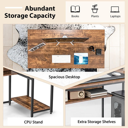 Industrial Computer Workstation Desk with Storage Shelf and CPU Stand-Rustic Brown