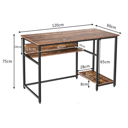 Industrial Computer Workstation Desk with Storage Shelf and CPU Stand-Rustic Brown