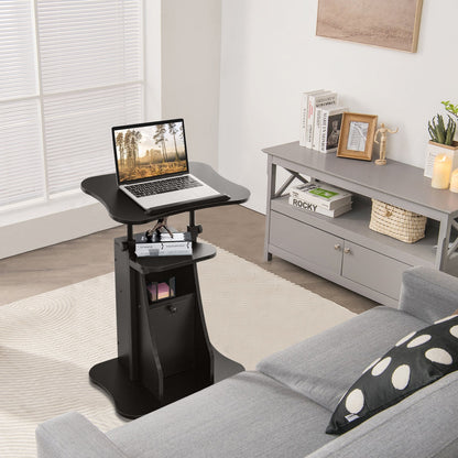 Mobile Laptop Table with Adjustable Height and Storage Cabinet
