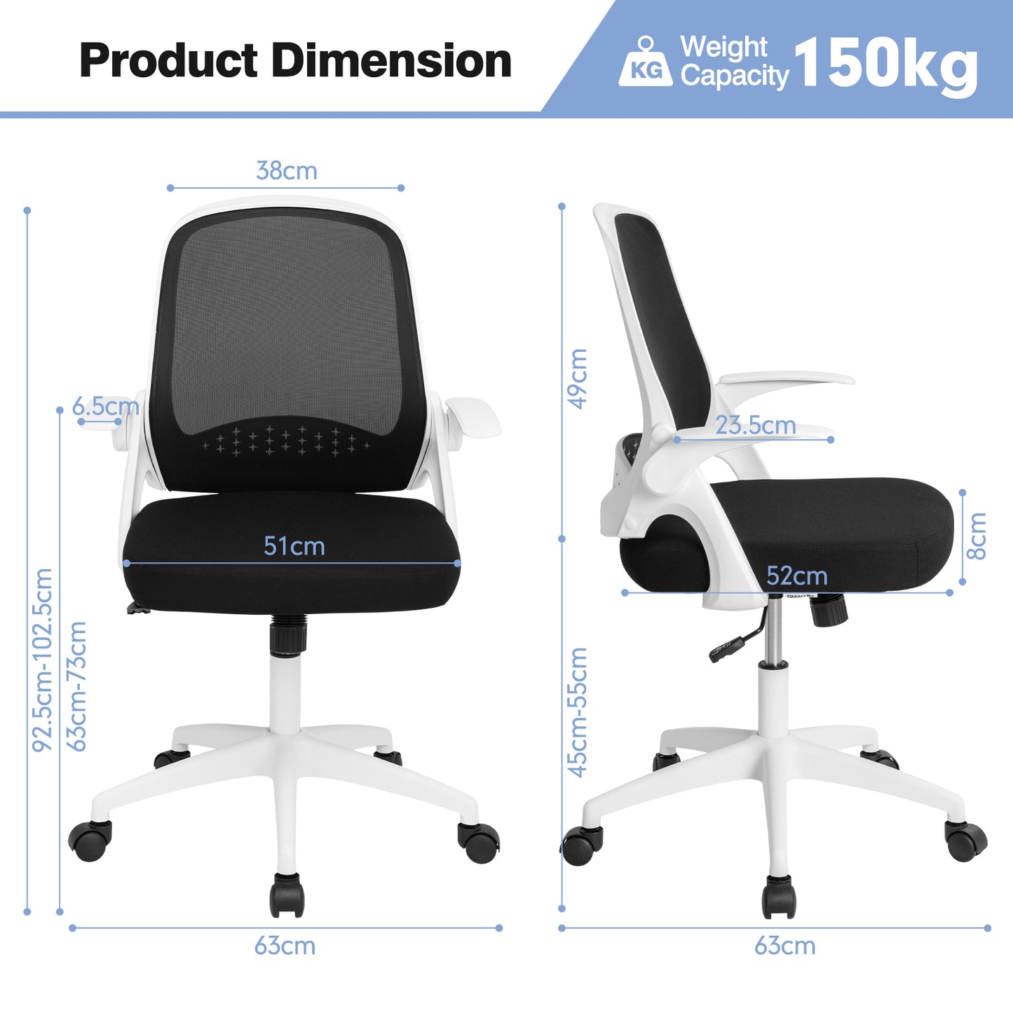 Height Adjust Swivel Rolling Mesh Office Chair with Ergonomic Mid-Back-White