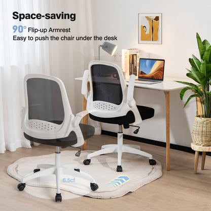 Height Adjust Swivel Rolling Mesh Office Chair with Ergonomic Mid-Back-White