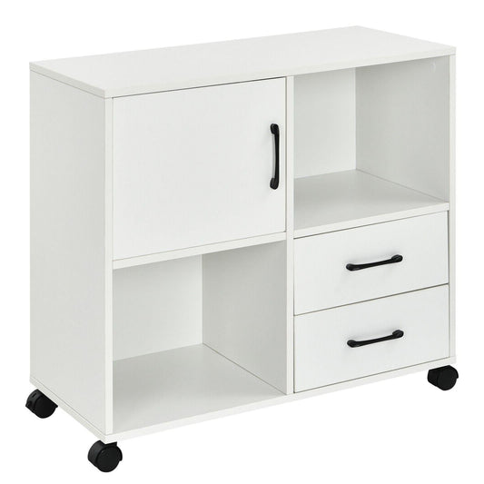 Home Office Mobile File Cabinet with 2 Drawers 2 Open Shelves and Door-White