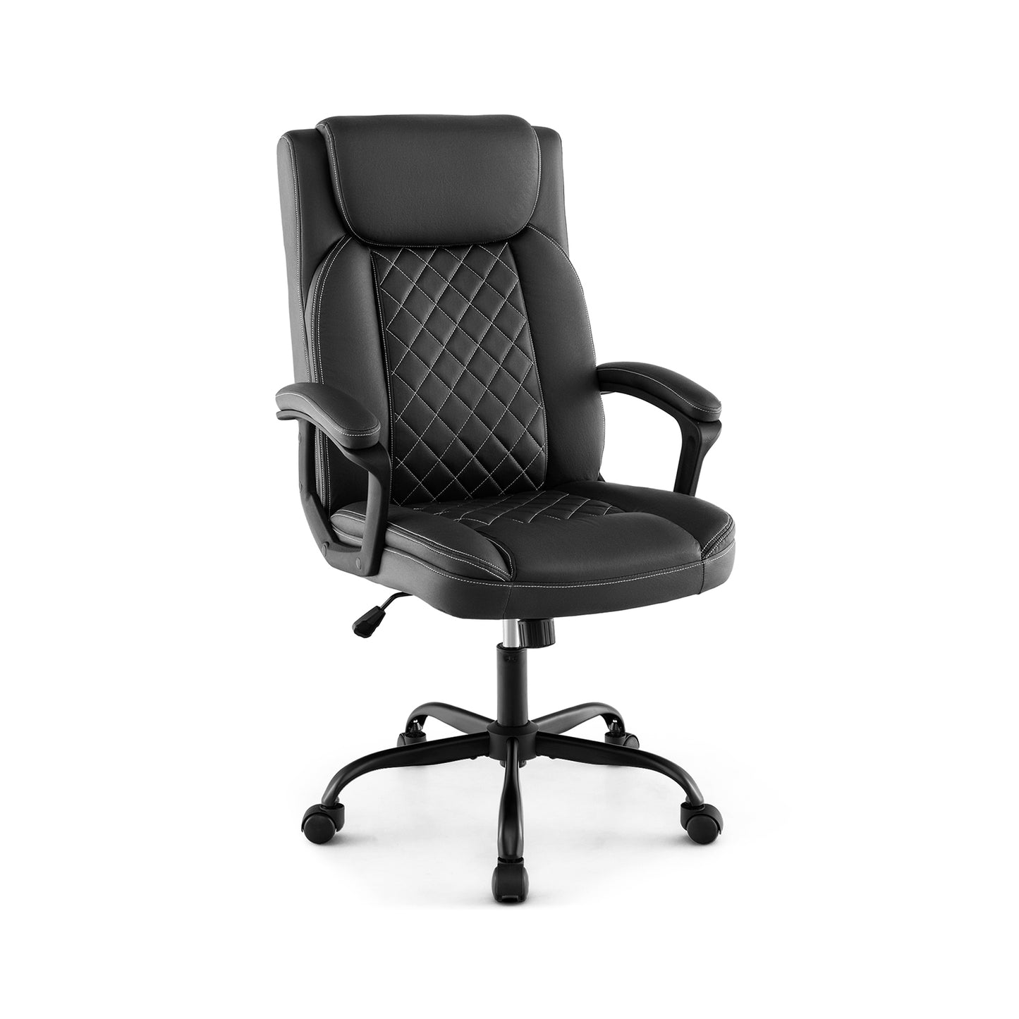 Swivel Office Chair with Padded Armrests and Rolling Metal Base-Black