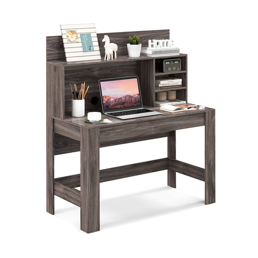 Computer Desk with Bookshelf and Anti-Tipping Kits-Rustic Oak