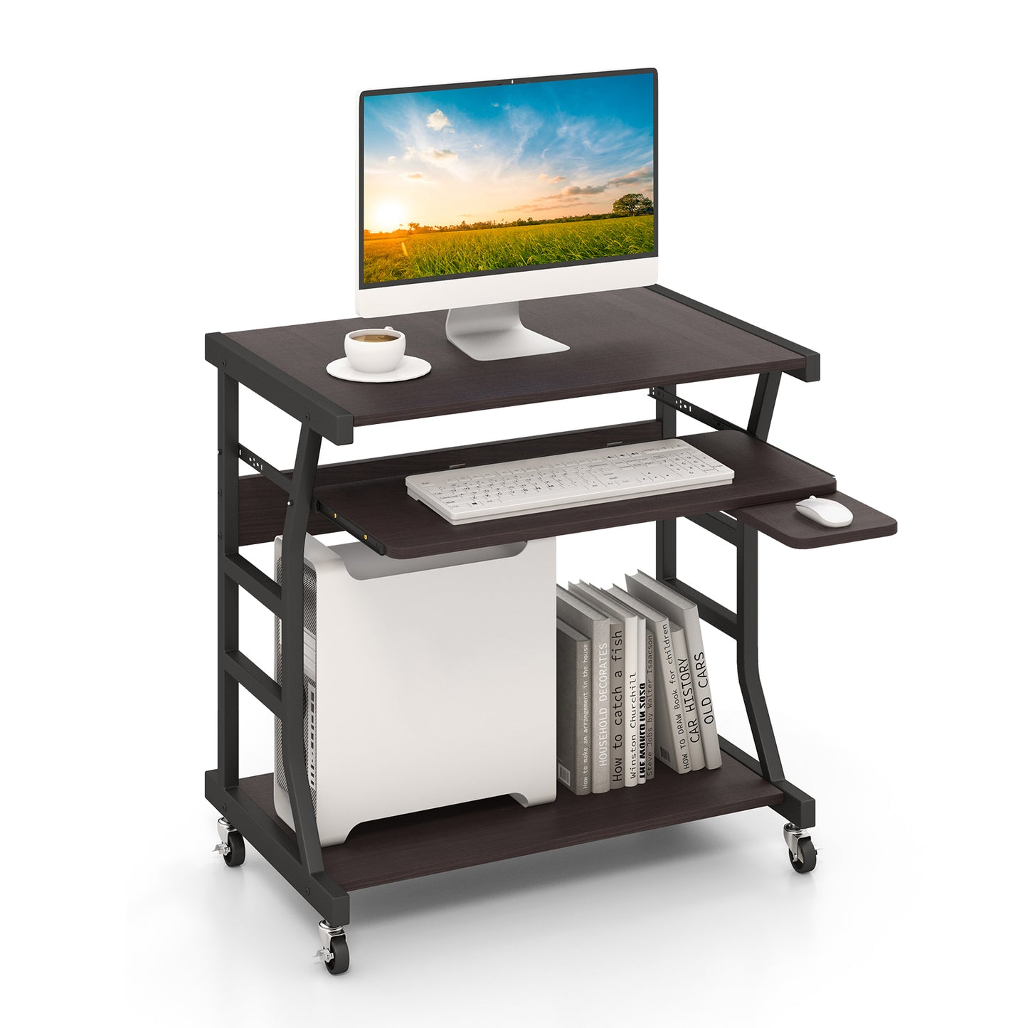 29.5" Computer Desk with Pull-out Keyboard Tray and Wheels