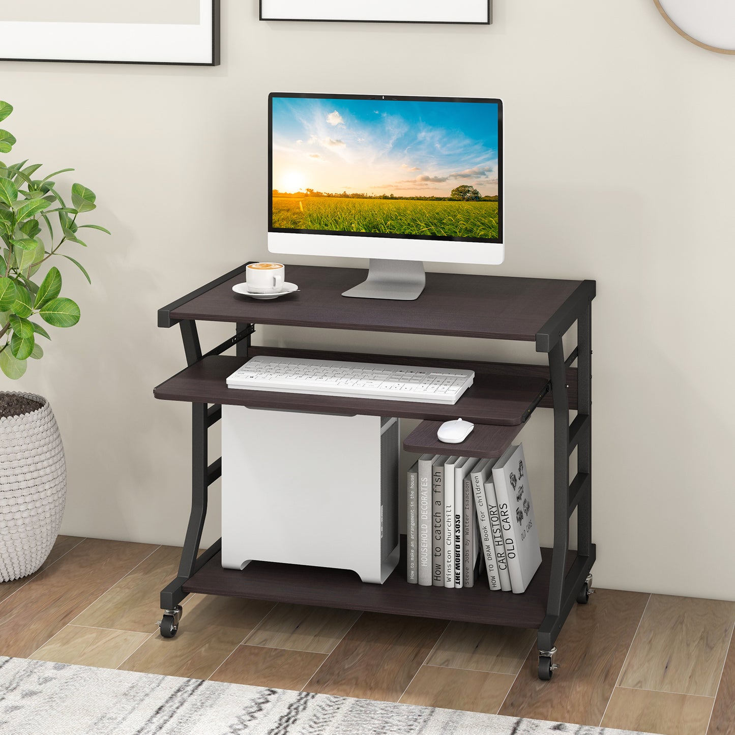29.5" Computer Desk with Pull-out Keyboard Tray and Wheels